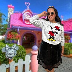 Disney 3D Minnie Mouse Fleece Sweatshirt Chenille Embroidery Pullover Sweater Lg